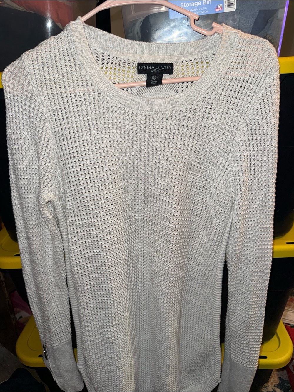 Cynthia Rowley Cream Open-Knit Scoop Neck Pullover